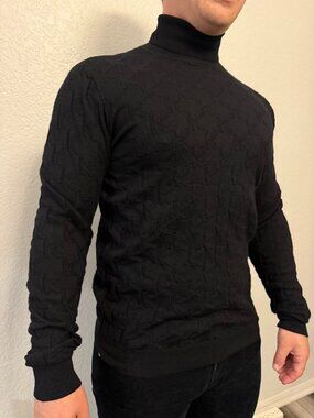 Karl Lagerfeld Cashmere Turtleneck Sweater Long Sleeve Black Textured
